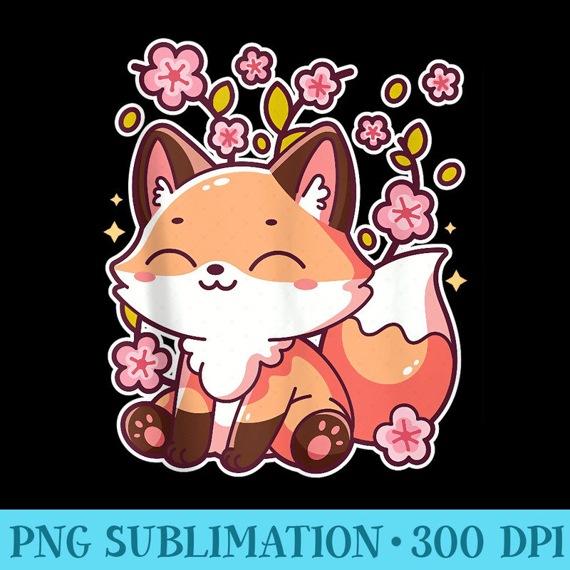 Kawaii Japanese Fox Sakura Cherry Blossom Festival Spring - PNG Design Files - Premium Quality PNG Artwork