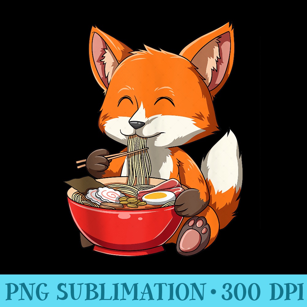 Fox Eating Ramen Ramen Noodle Lovers Fox Themed - Sublimation images PNG download - Revolutionize Your Designs