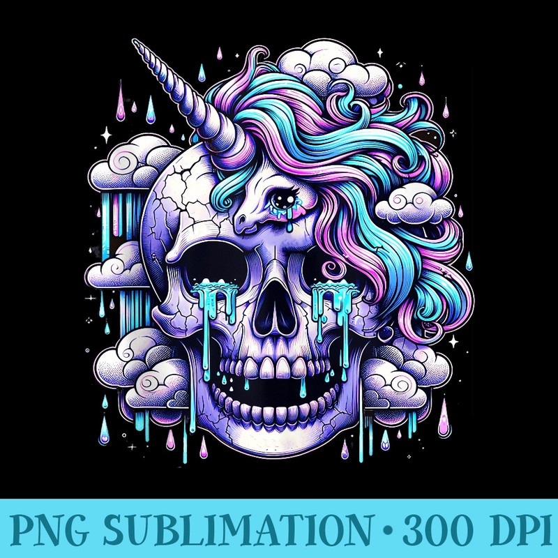 Kawaii Pastel Goth Unicorn Skull Halloween - PNG File Download - Create with Confidence