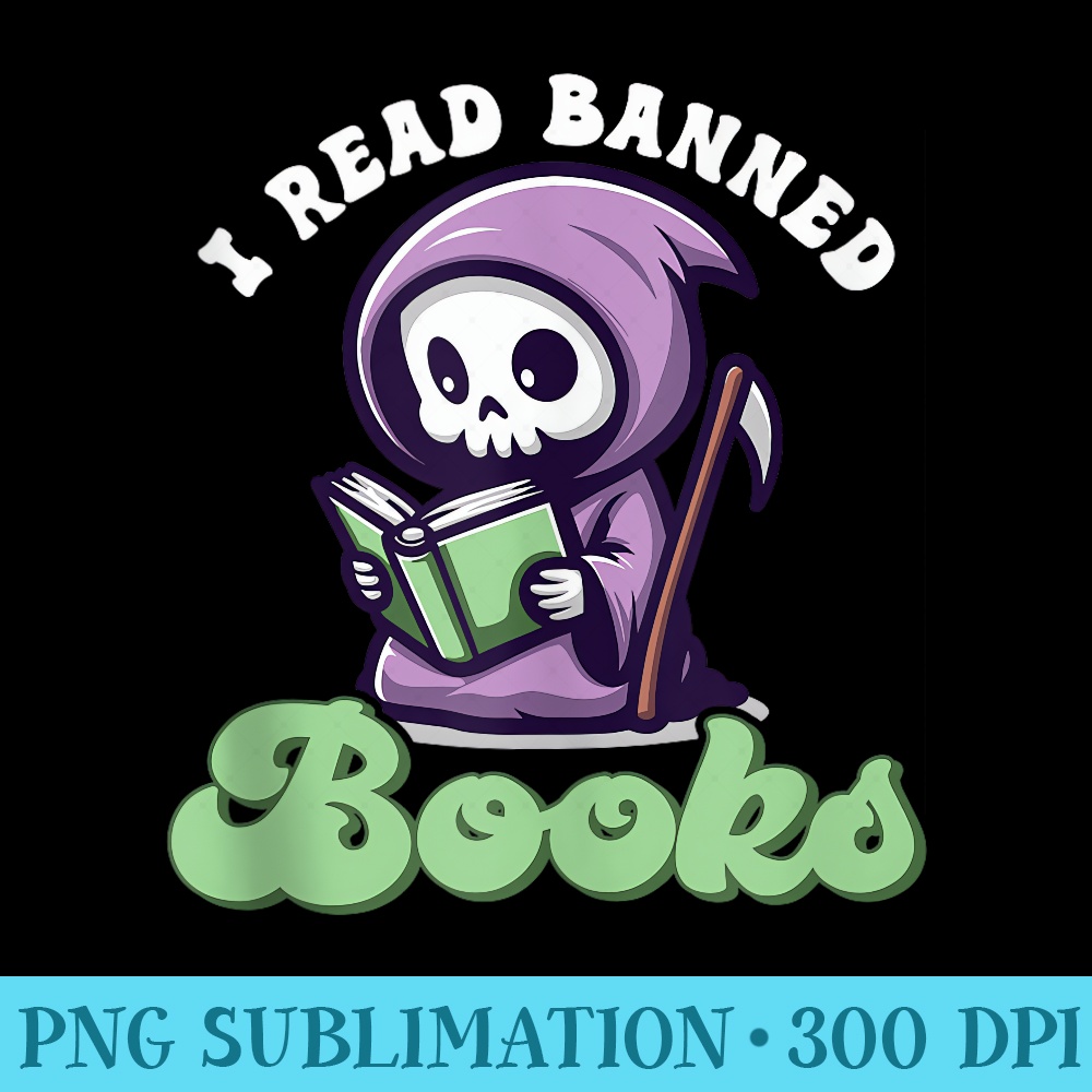 Kawaii Grim Reader Reading Banned Books - Download Shirt PNG - Bold & Eye-catching