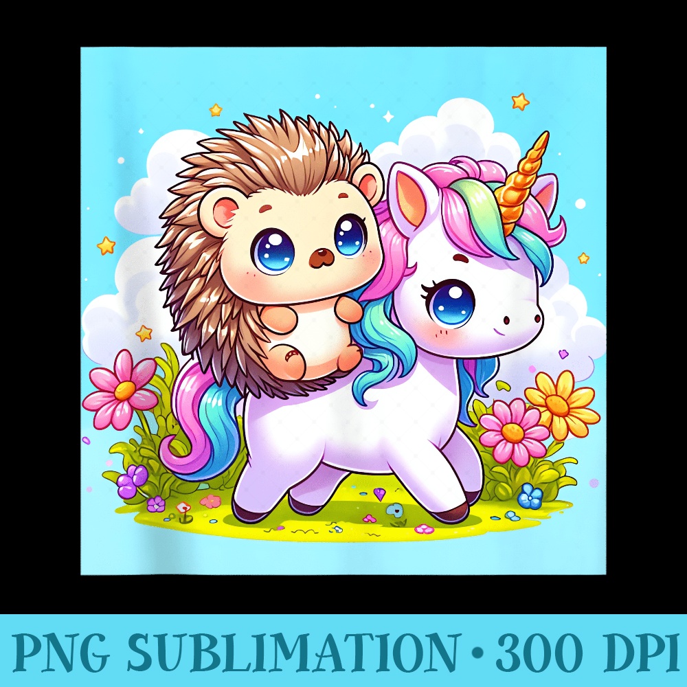 Kawaii Hedgehog on Unicorn Daydream - Shirt Template Transparent - Stunning Sublimation Graphics