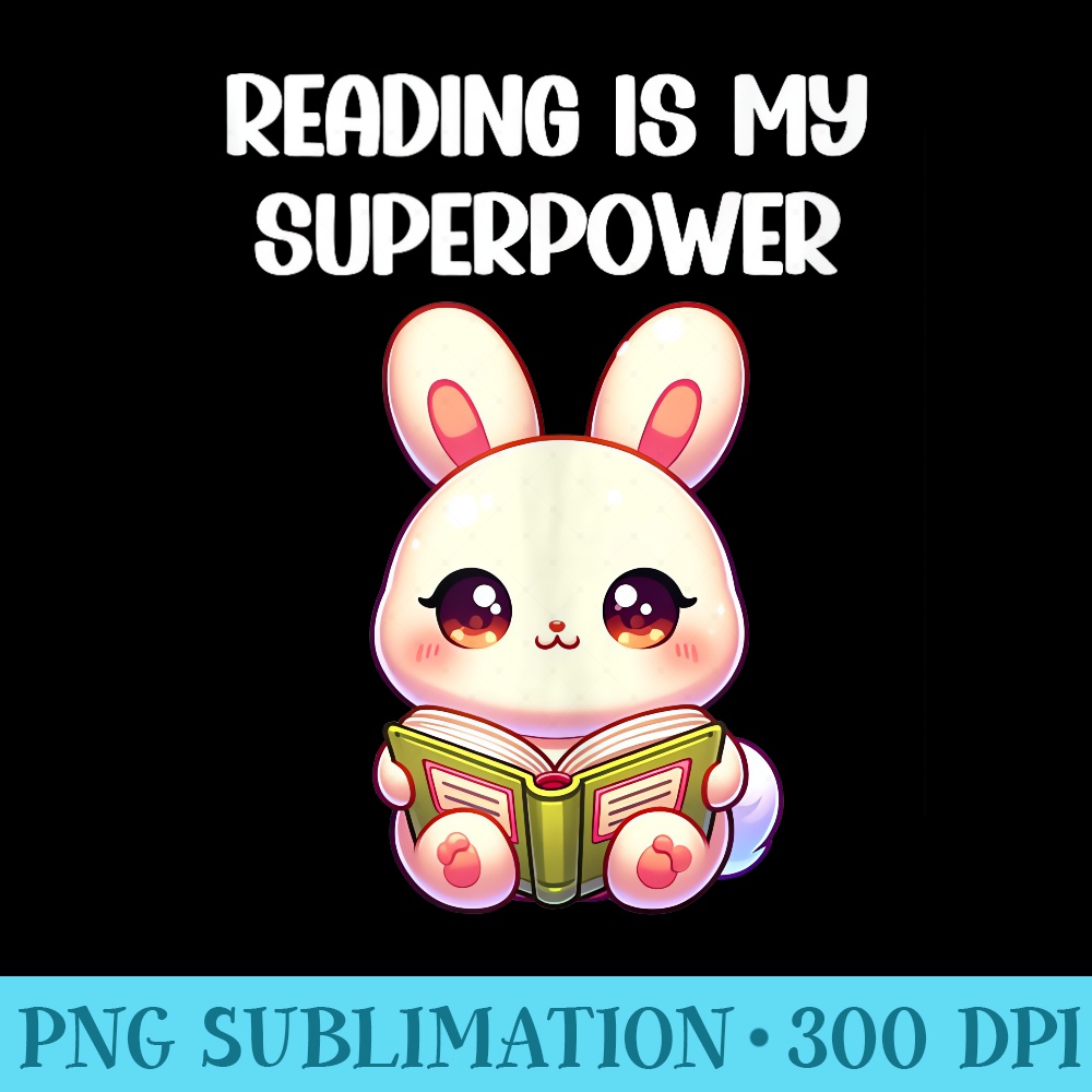 Kawaii Rabbit Reading Is My Super Power - PNG File Download - Fashionable and Fearless