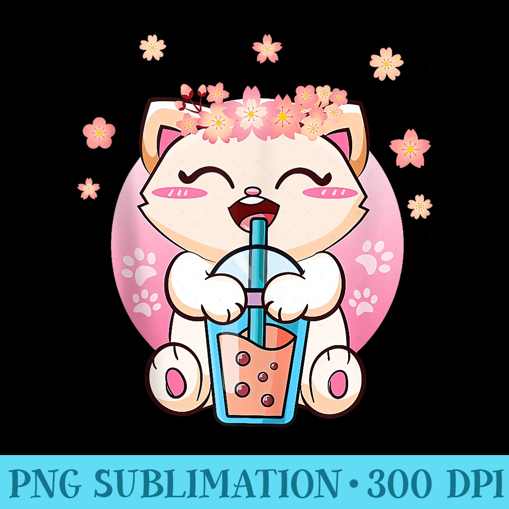 Cat Boba Tea Kawaii Anime Funny For Men ns - Trendy PNG Designs - Vibrant and Eye-Catching Typography
