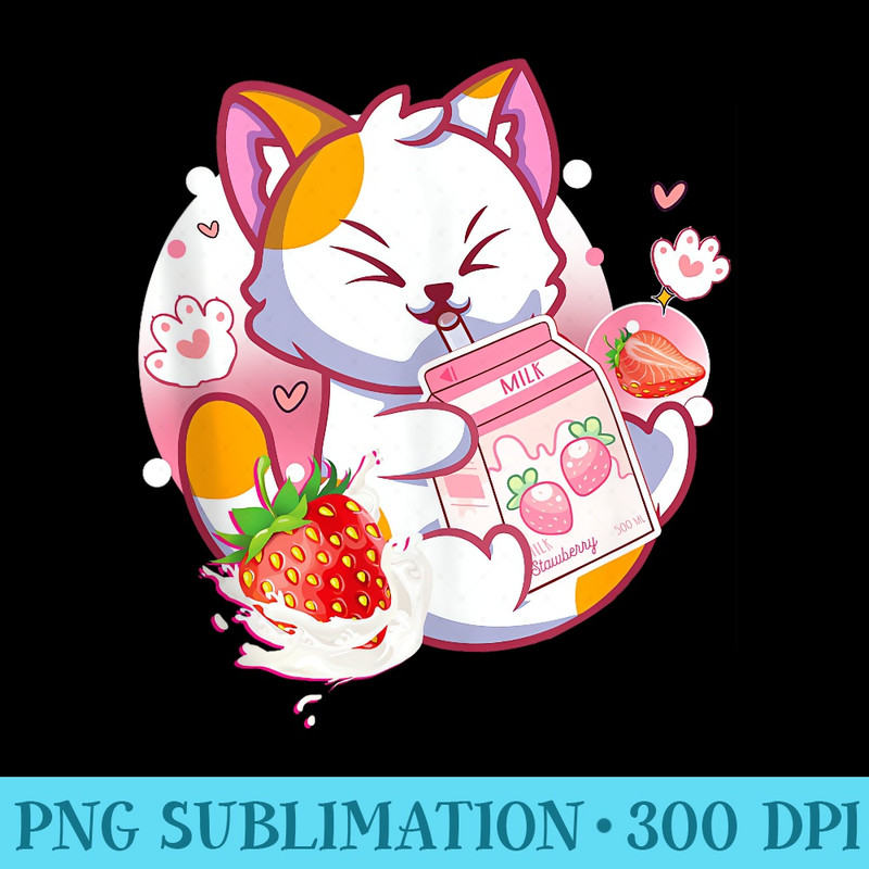 Strawberry Shake Strawberry Milk Cat Kawaii Neko Girls Anime - PNG Download Gallery - High Resolution And Print-Ready Designs