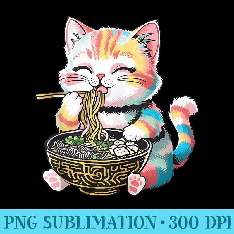 Kawaii Graphic Japanese Art Anime Manga Cat Ramen Aesthetic - High Quality PNG Files - Instant Access To Downloadable Files
