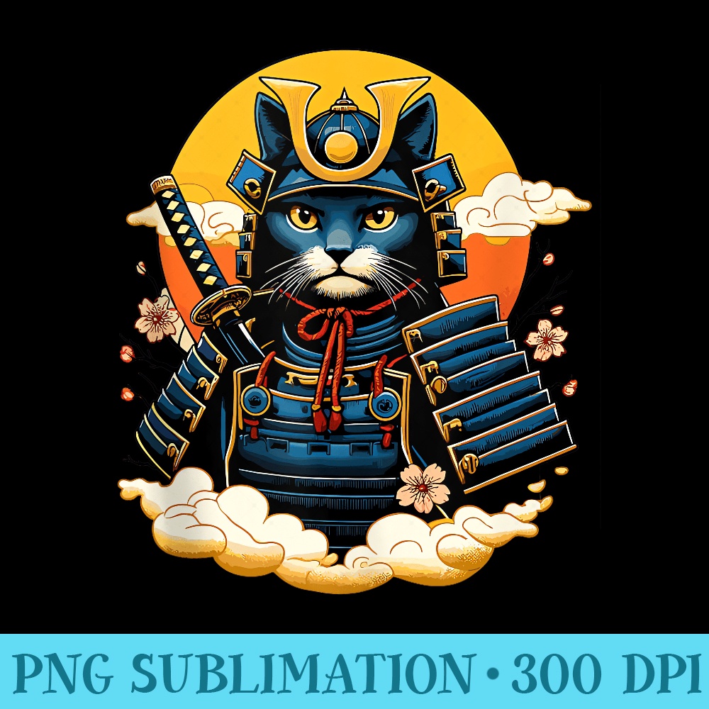 Samurai Warrior Cat Japanese Sunset Cat Lover - PNG Download Library - Spice Up Your Sublimation Projects