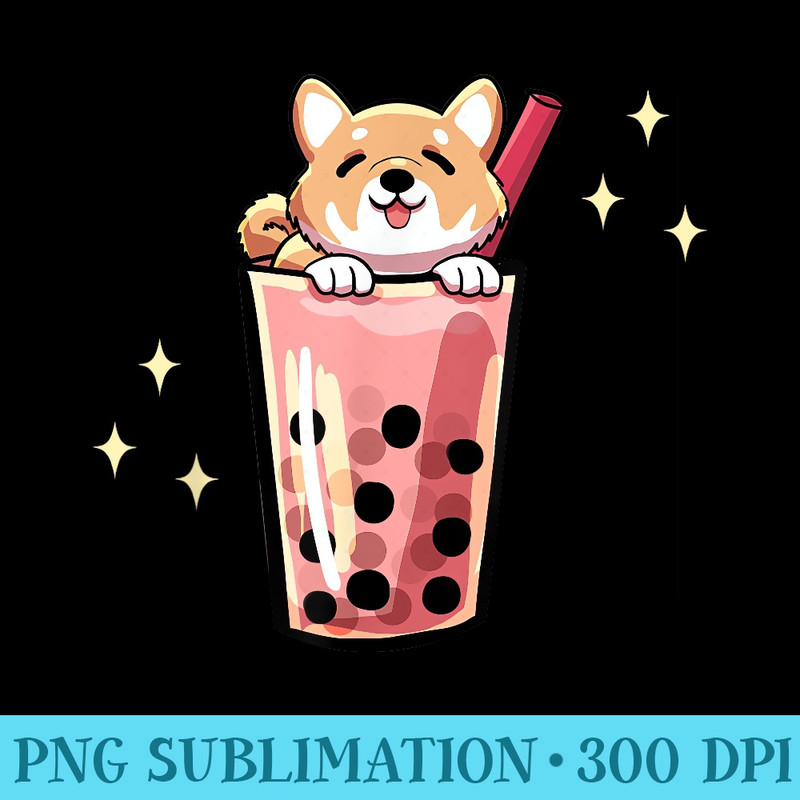 Shiba Inu Boba Bubble Milk Tea Kawaii Japanese Dog Owner - Shirt Template Transparent - Instantly Transform Your Sublimation Projects