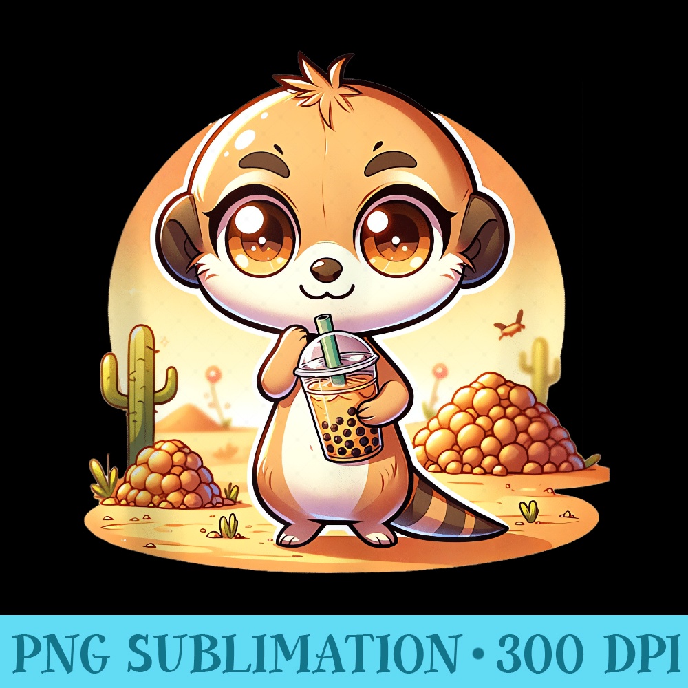 Kawaii Meerkats Bubble Tea Break - High Resolution PNG Download - Easy-To-Print And User-Friendly Designs