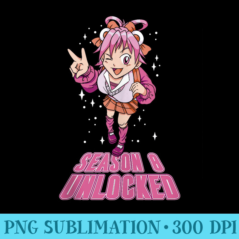 Season 8 Unlocked Japanese Kawaii Manga Anime Birthday Girl - Sublimation artwork PNG download - Spice Up Your Sublimation Projects