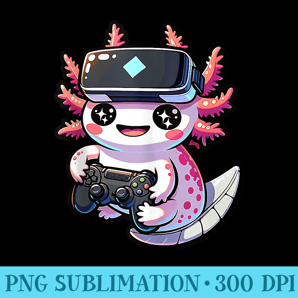 Rainbow Axolotl Kawaii Gamer Funny Video games - Sublimation templates PNG - Perfect for Personalization