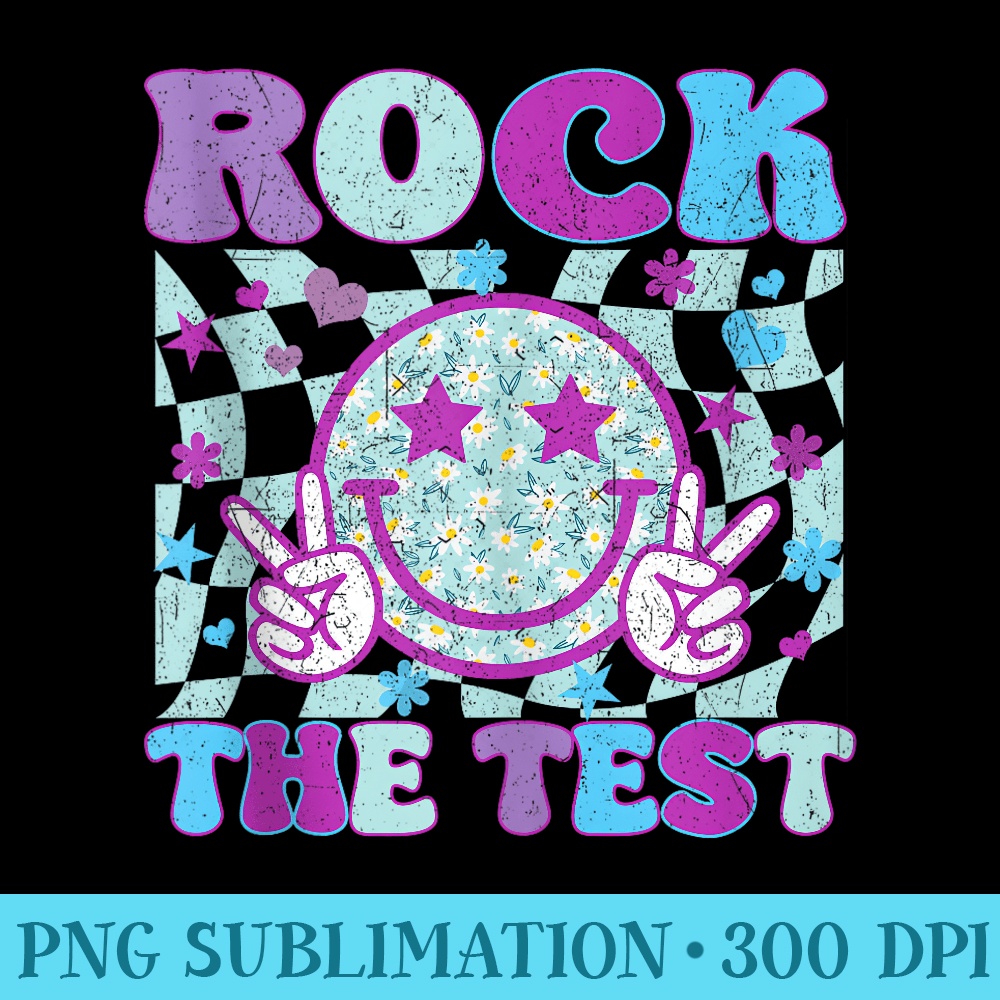 Retro Groovy Test Day Rock The Test Smile Hippie Girls - Shirt Print PNG - Trendsetting And Modern Collections