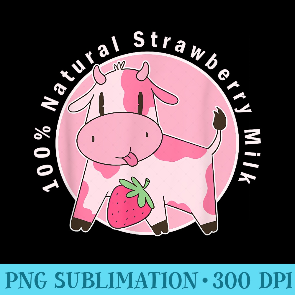 Kawaii Cute Pink Cow, Strawberry Milk Girl - Sublimation printables PNG download - Revolutionize Your Designs