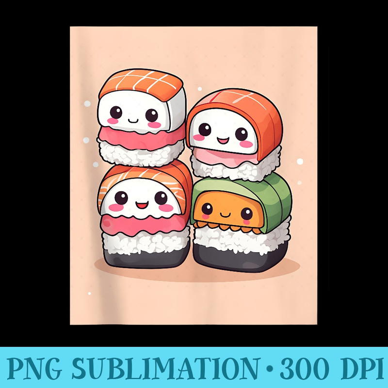 Kawaii Sushi Cute Chibi Japanese Stuff Design Print - Transparent Shirt Clip Art - Capture Imagination with Every Detail