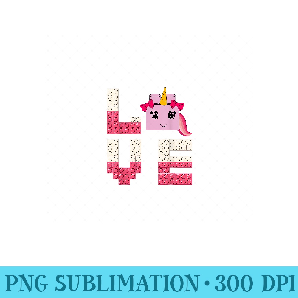 Love Unicorn Brick Building Blocks Halloween Master Builder - PNG Download - Unlock Vibrant Sublimation Designs