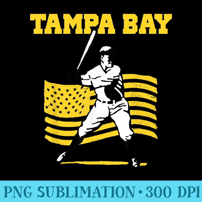Tampa Bay Baseball Player Vintage American Flag Patriotic - Digital PNG Artwork - Unique And Exclusive Designs
