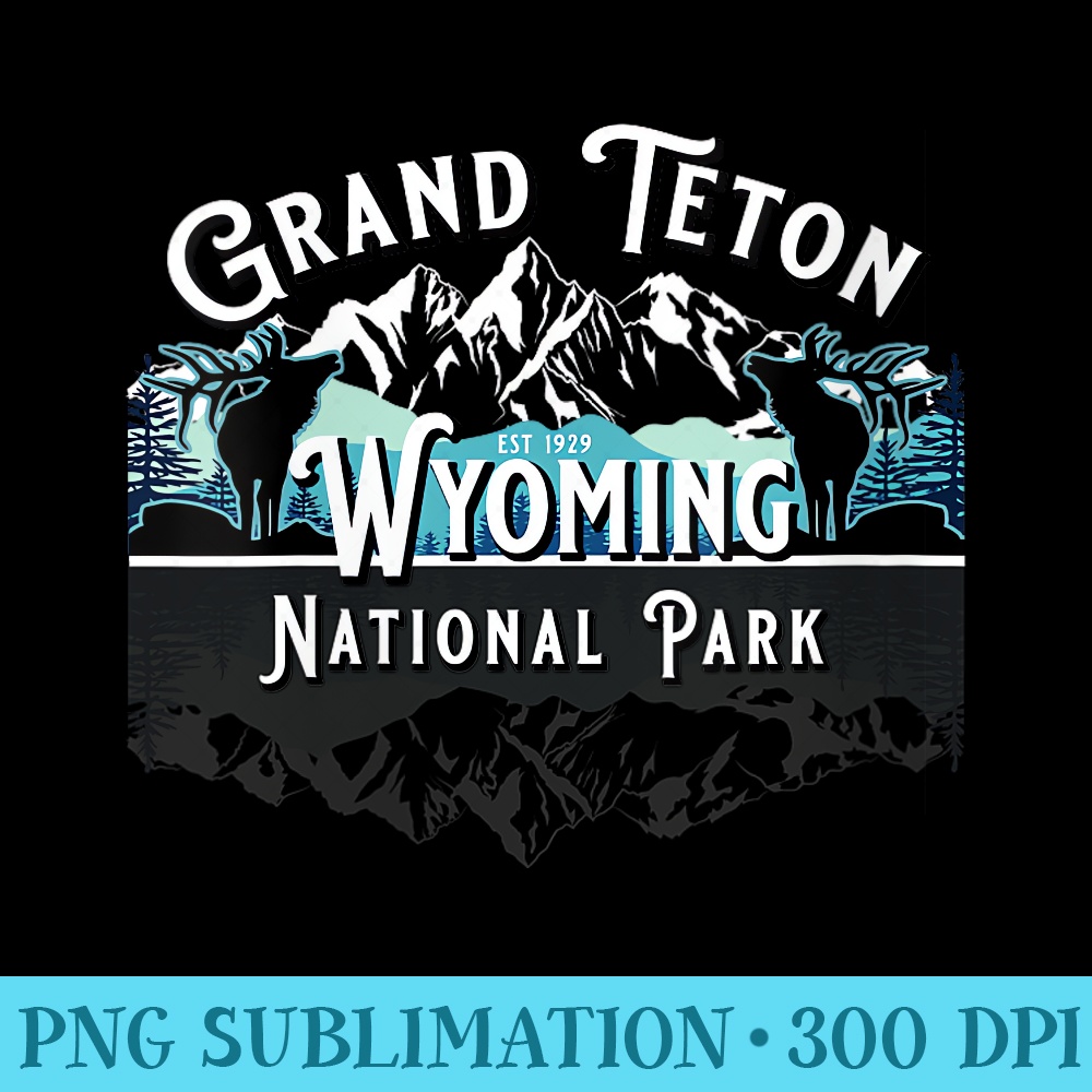 s Vintage Grand Teton National Park Wyoming USA Ek Mountains - Printable PNG Graphics - Premium Quality PNG Artwork