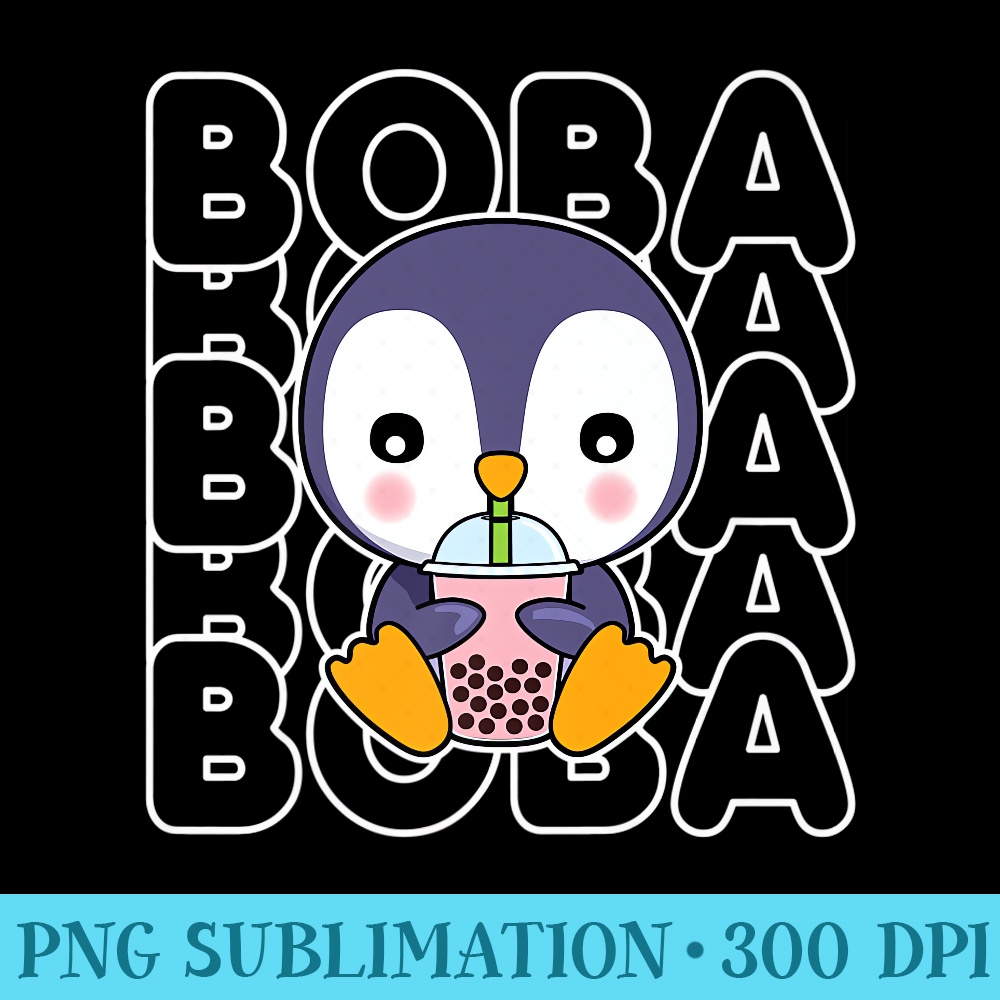Kawaii Boba Bubble Milk Tea Cute Penguin ns Girls Premium - PNG design assets - Vibrant and Eye-Catching Typography