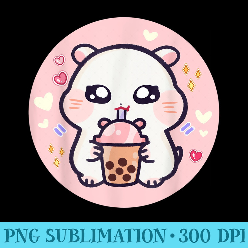 Kawaii Hamster Boba Tea Bubble Tea Girl Anime Fan Otaku - High Resolution Shirt PNG - High Resolution And Print-Ready Designs