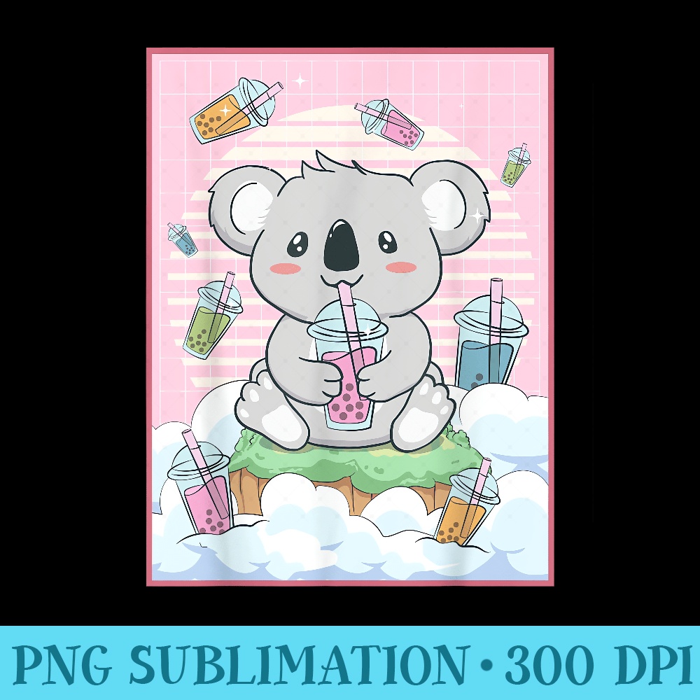 Kawaii Koala Bear Bubble Boba Milk Tea - Digital PNG Artwork - Vibrant and Eye-Catching Typography