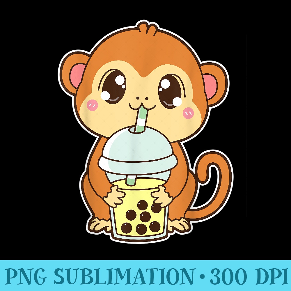 Kawaii Cute Zodiac Boba Monkey Banana Bubble Pearl Milk Tea - PNG Graphics Download - Bold & Eye-catching