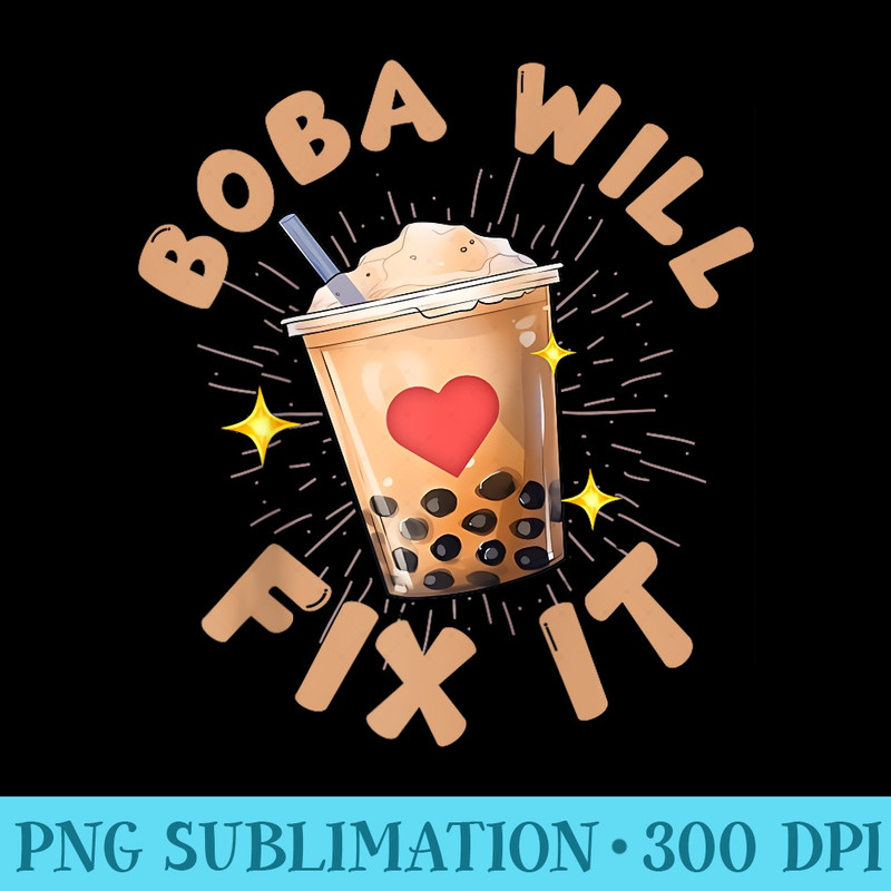 Funny Bubble Tea Pun Kawaii Milk Tea Lover Boba Will Fix It Raglan Baseball - PNG Download Graphic - Bold & Eye-catching
