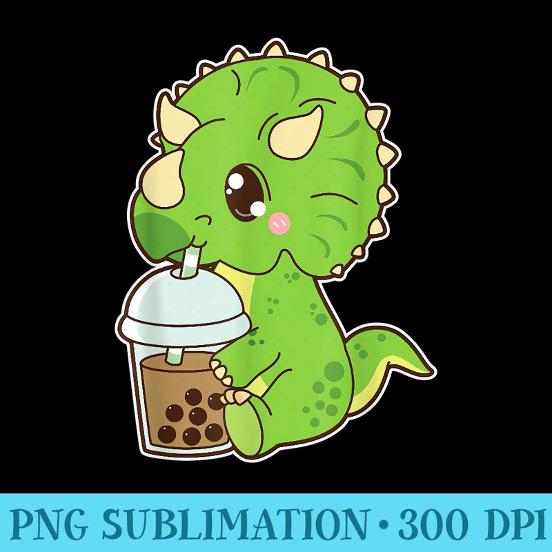 Cute Boba Triceratops Dinosaur Classic Bubble Pearl Milk Tea - PNG file download - Spice Up Your Sublimation Projects