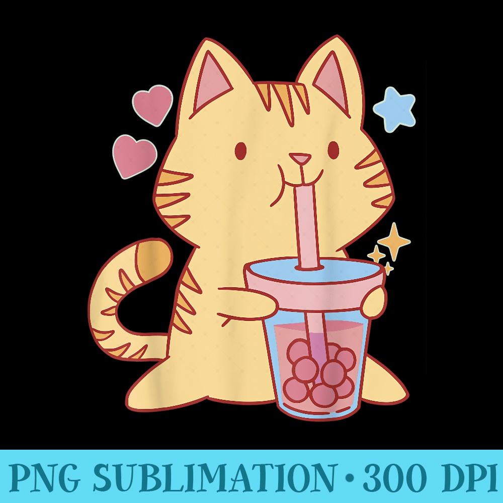 Cat Boba Tea Bubble Tea Anime Kawaii Neko Girls ns - Shirt Artwork PNG - Trendsetting And Modern Collections