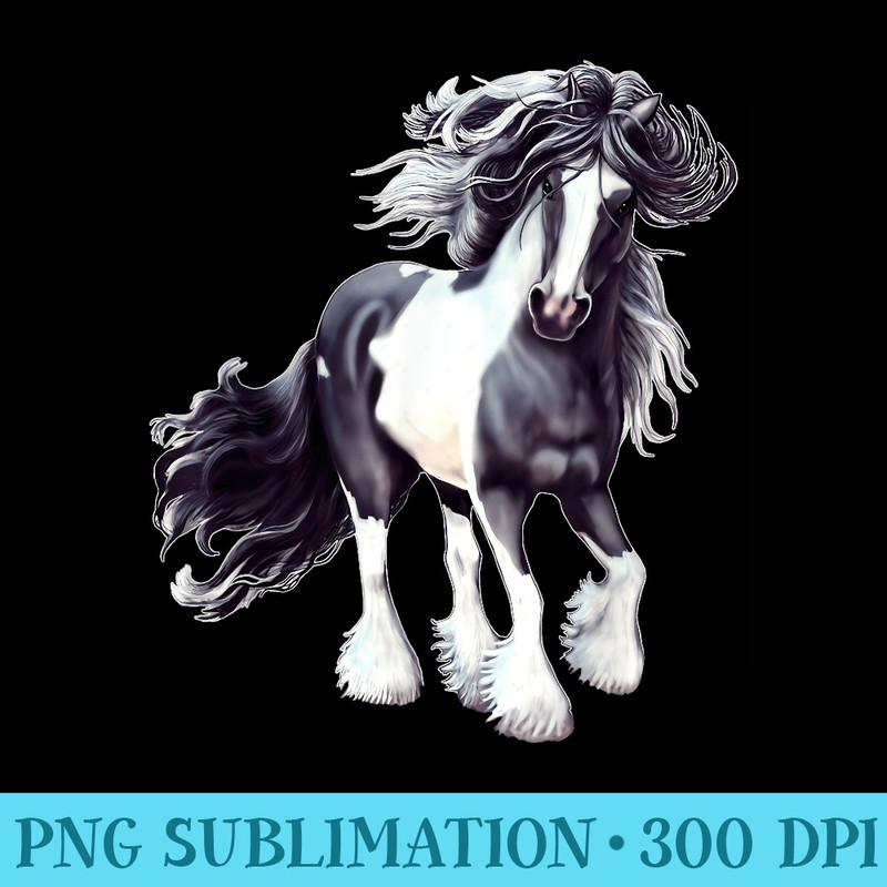 Gypsy Vanner Black and White Stallion - Blank Shirt Template PNG - Eco Friendly And Sustainable Digital Products