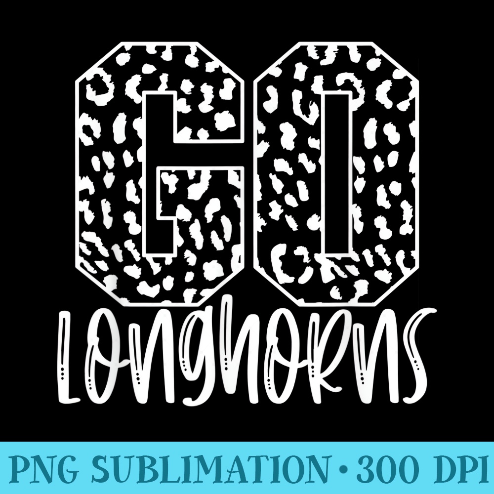 Longhorns Team Mascot School Spirit Game Night Leopard Print - Shirt Clipart Free PNG - Bold & Eye-catching