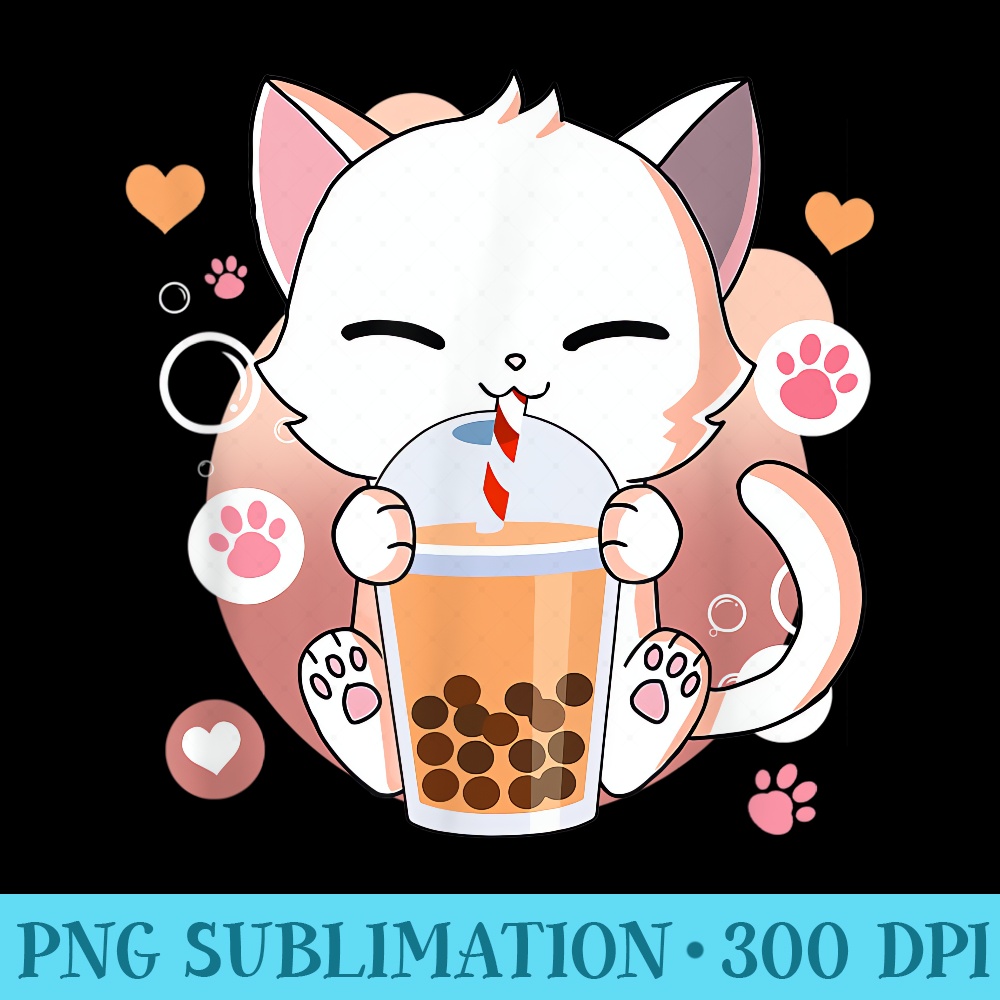 Cat Boba Tea Bubble Tea Kawaii Anime Japanese Neko Girl n - Shirt Clipart Free PNG - Instantly Transform Your Sublimation Projects