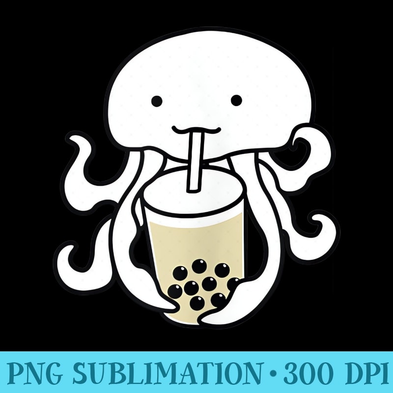 Cute Jellyfish Drinking Boba Bubble Milk Tea - Sublimation backgrounds PNG - Unleash Your Creativity