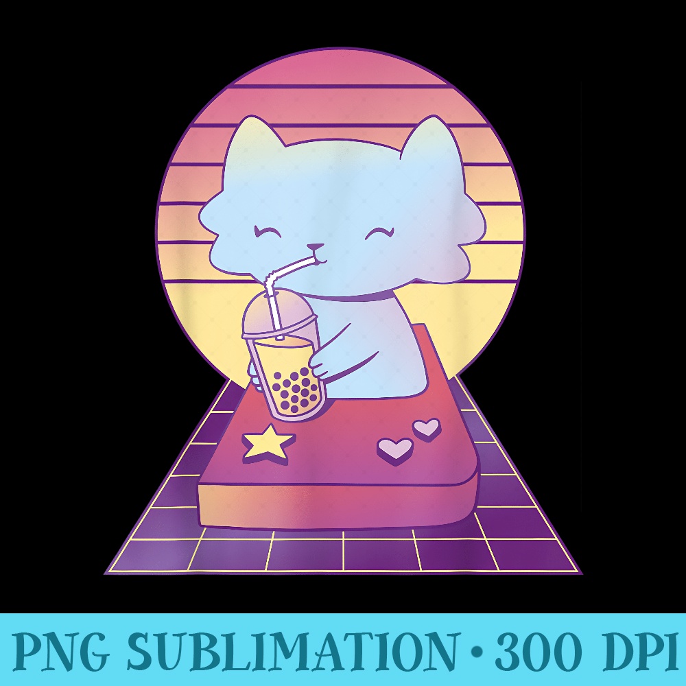 Cute Kawaii Cat Boba Tea Bubble Tea Anime Kawaii Neko - Sublimation PNG Designs - Instant Access To Downloadable Files