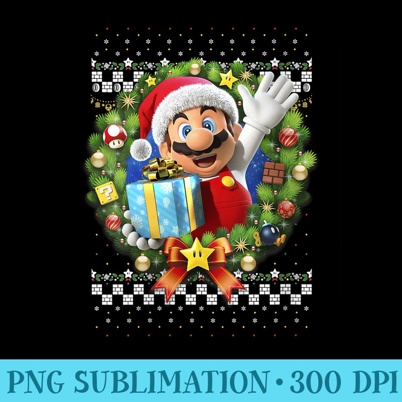 Super Mario 3D Christmas Wreath Present - PNG Graphics Download - Perfect for Sublimation Mastery