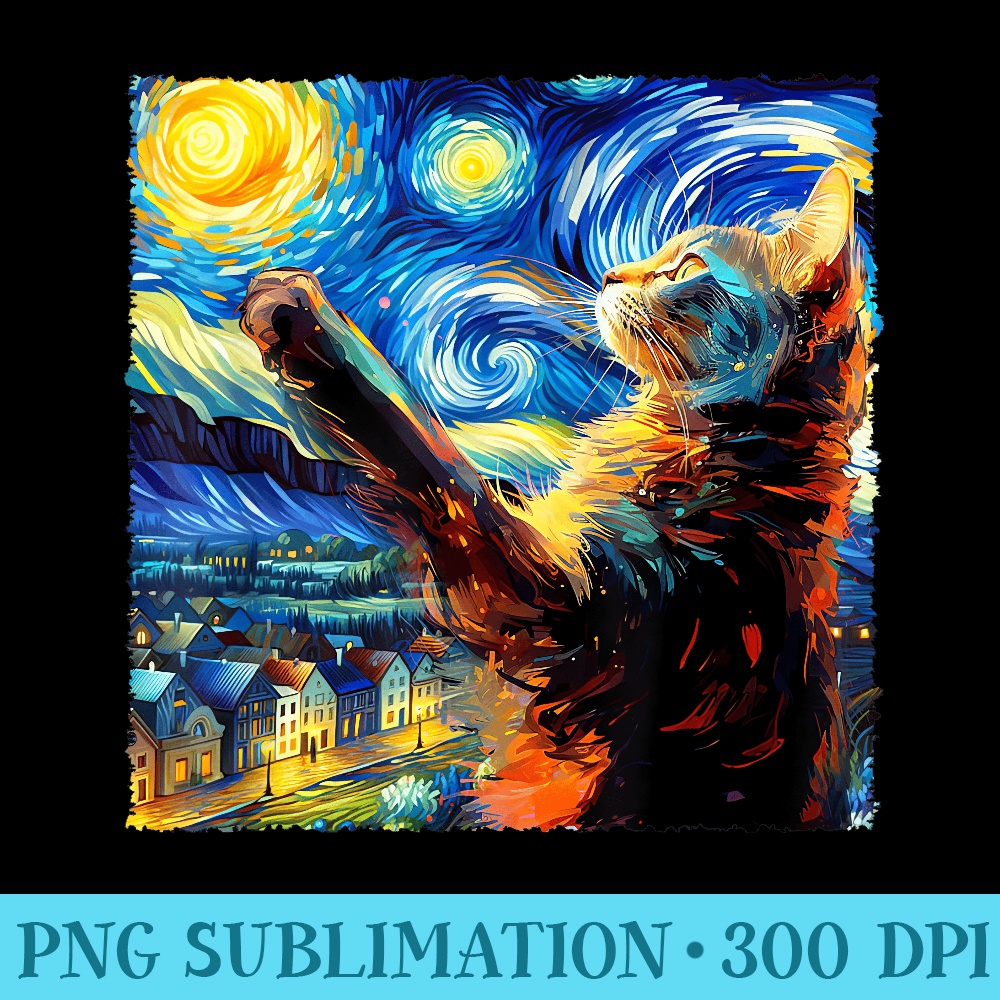 Classic Cat Van Gogh Paws Vintage Retro Starry Night Cats - PNG Picture Download - Stunning Sublimation Graphics
