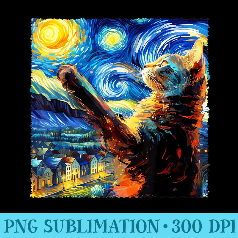 Classic Cat Van Gogh Paws Vintage Retro Starry Night Cats - PNG Picture Download - Stunning Sublimation Graphics