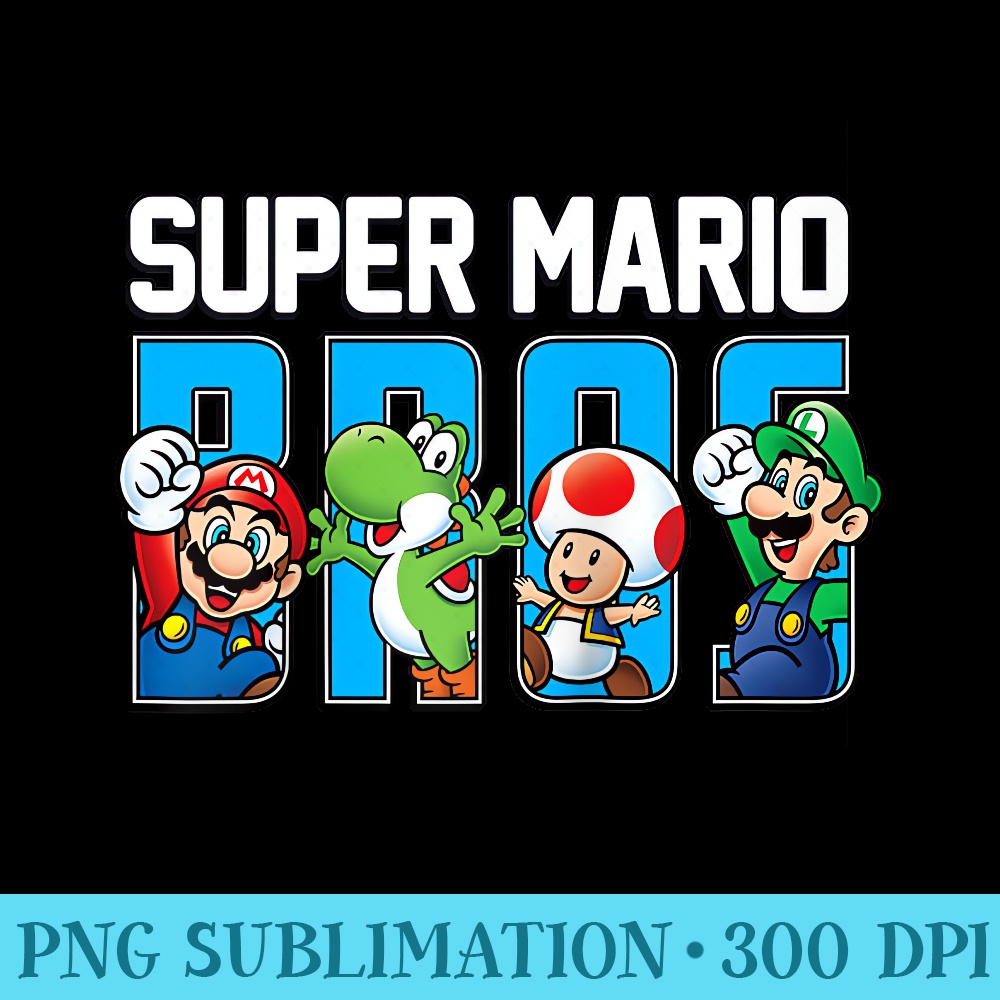 Super Mario Bros Characters Letter Fill Raglan Baseball - Shirt Artwork PNG - Perfect for Creative Projects