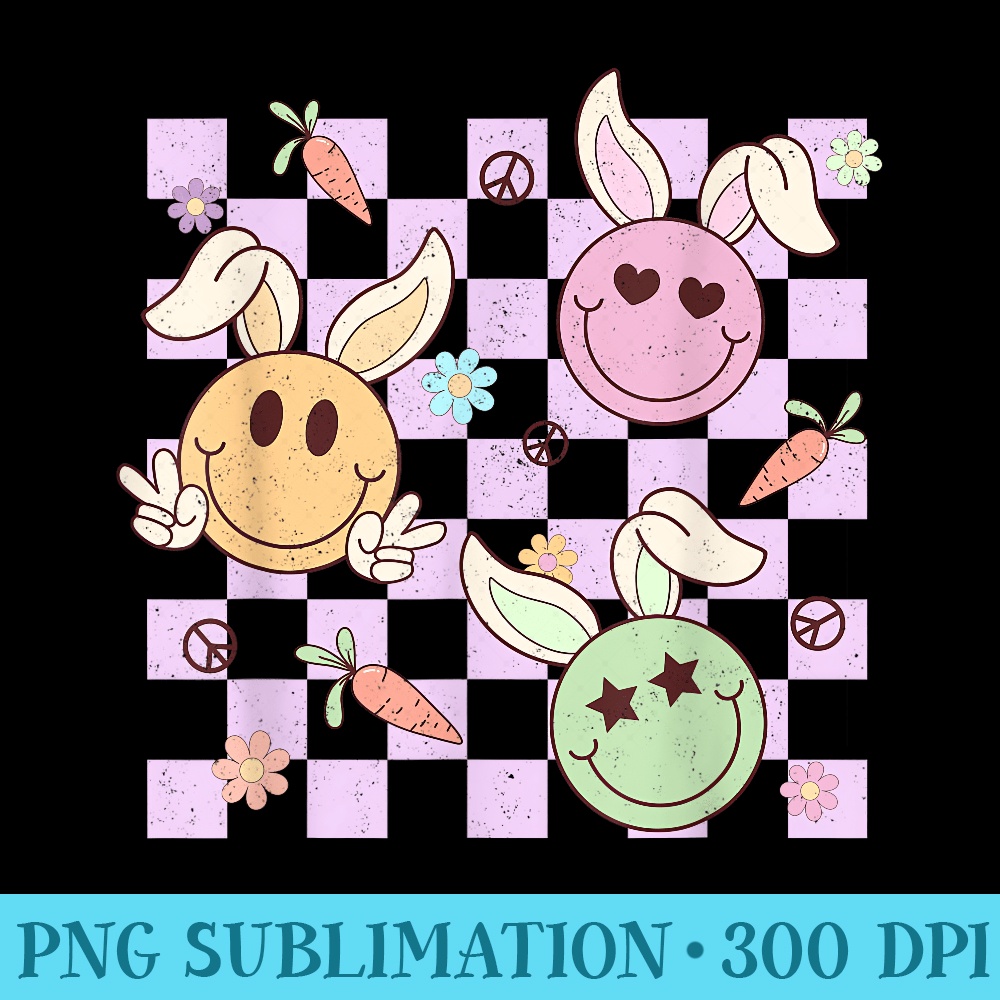 Easter Cute Bunny Faces Pink Purple Retro Easter Bunniest - PNG Download Clipart - Enhance Your Apparel with Stunning Detail