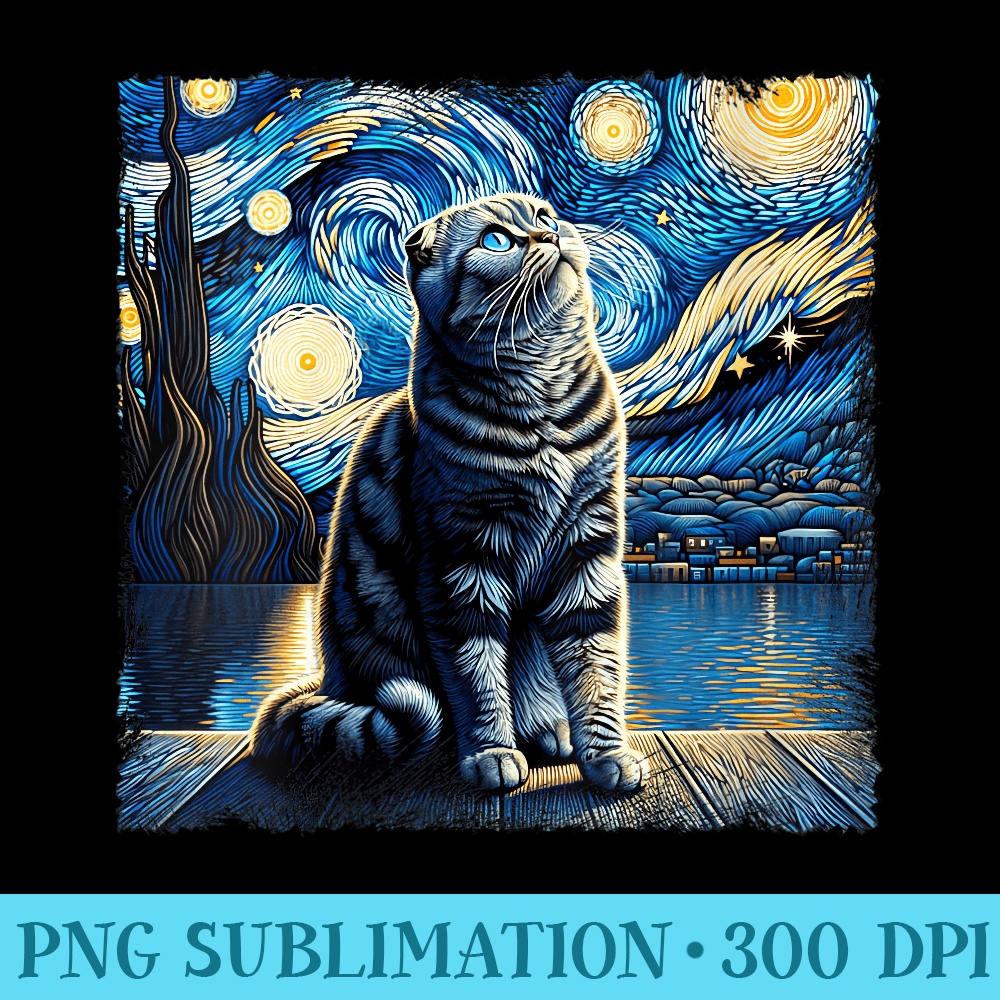 Womens Graphic Funny Scottish Fold Lovers Animals Starry Night Cats - Transparent PNG File Download - Unique And Exclusive Designs