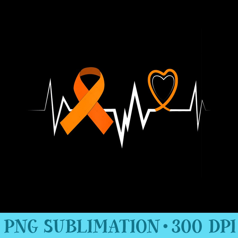 Heartbeat Orange Ribbon ney Cancer Awareness - Shirt Graphics for Download - Enhance Your Apparel with Stunning Detail