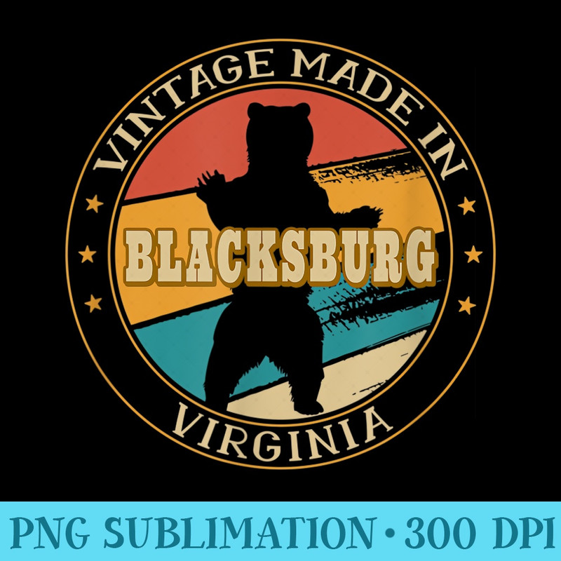 Blacksburg Virginia Vintage Bear VA Distressed 70s 80s Retro - Sublimation clipart PNG - Unique And Exclusive Designs