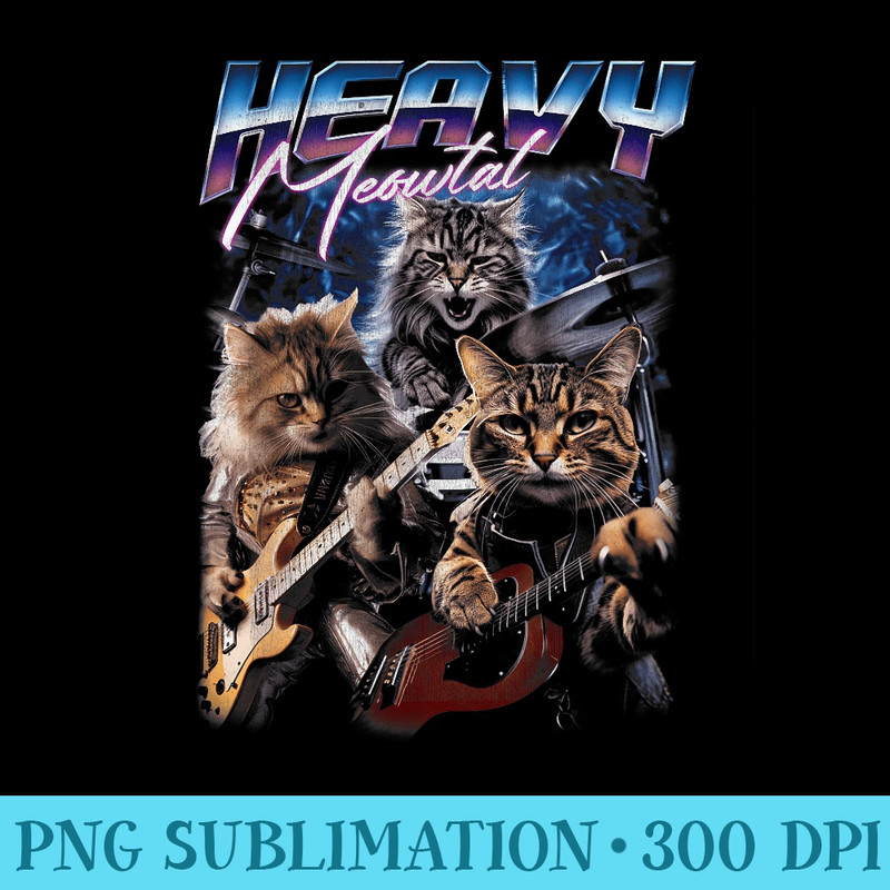 Heavy Meowtal Distressed Rock Cat Playing Guitar Music Bands - PNG Download - Premium Quality PNG Artwork