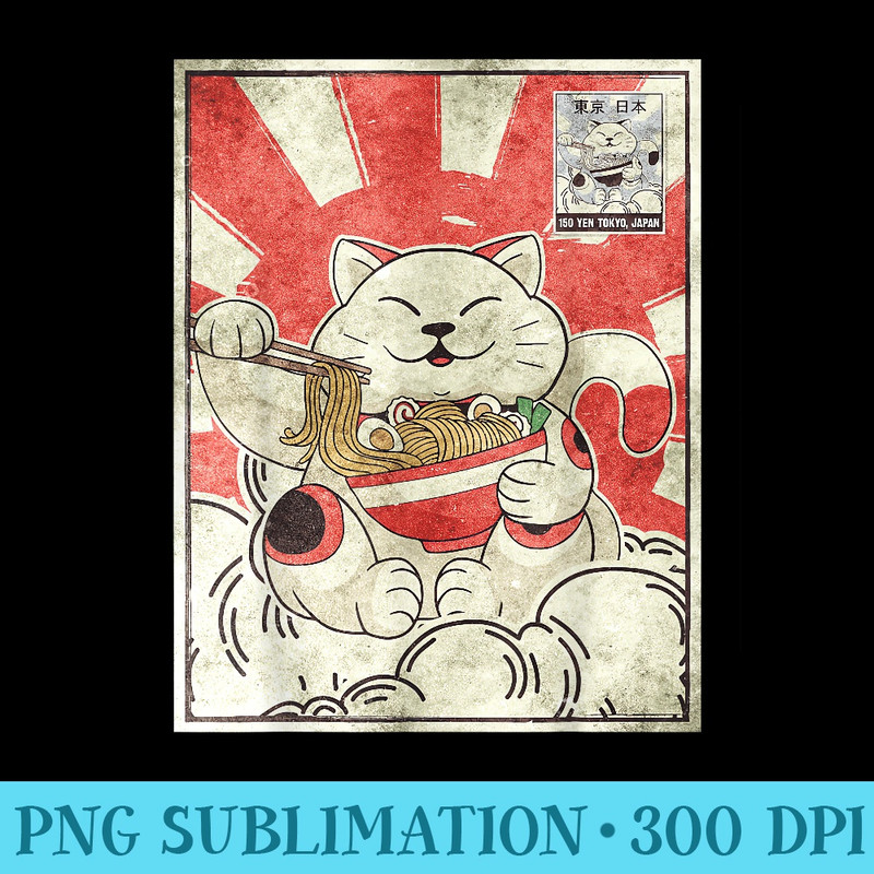 Maneki Neko Cat Ramen Japanese Aesthetic - PNG design downloads - Premium Quality PNG Artwork