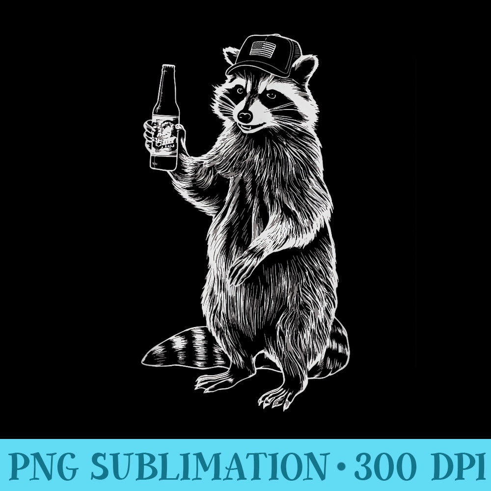 Drinkin Raccoon in a Trucker Hat - Free PNG Download - Stunning Sublimation Graphics