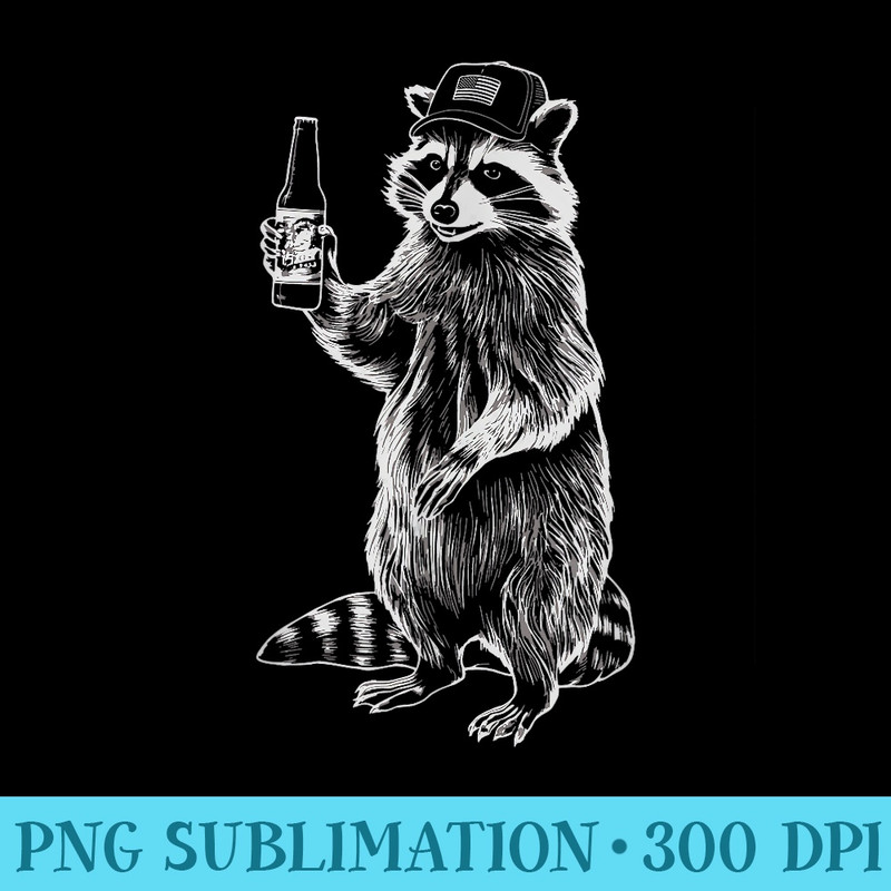 Drinkin Raccoon in a Trucker Hat - Free PNG Download - Stunning Sublimation Graphics