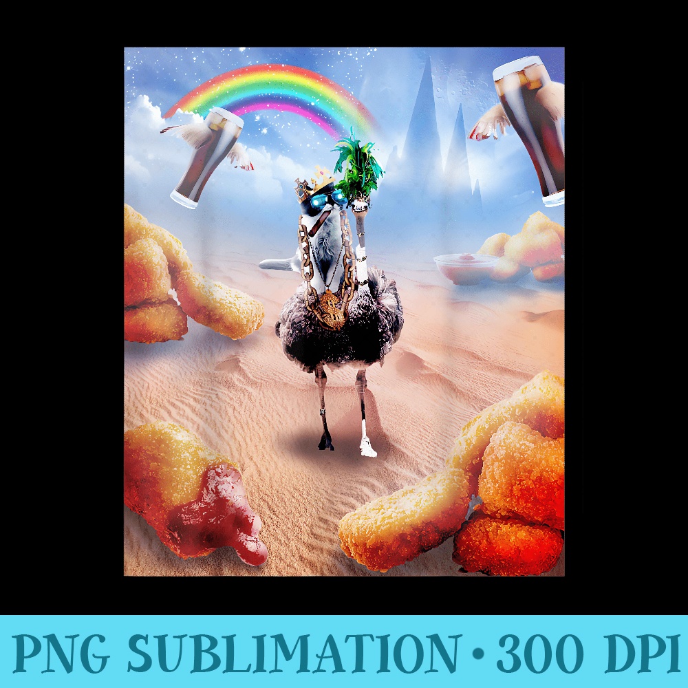 Cat Riding Ostrich With Chicken Nuggets And Cola - PNG Download Icon - Perfect for Creative Projects