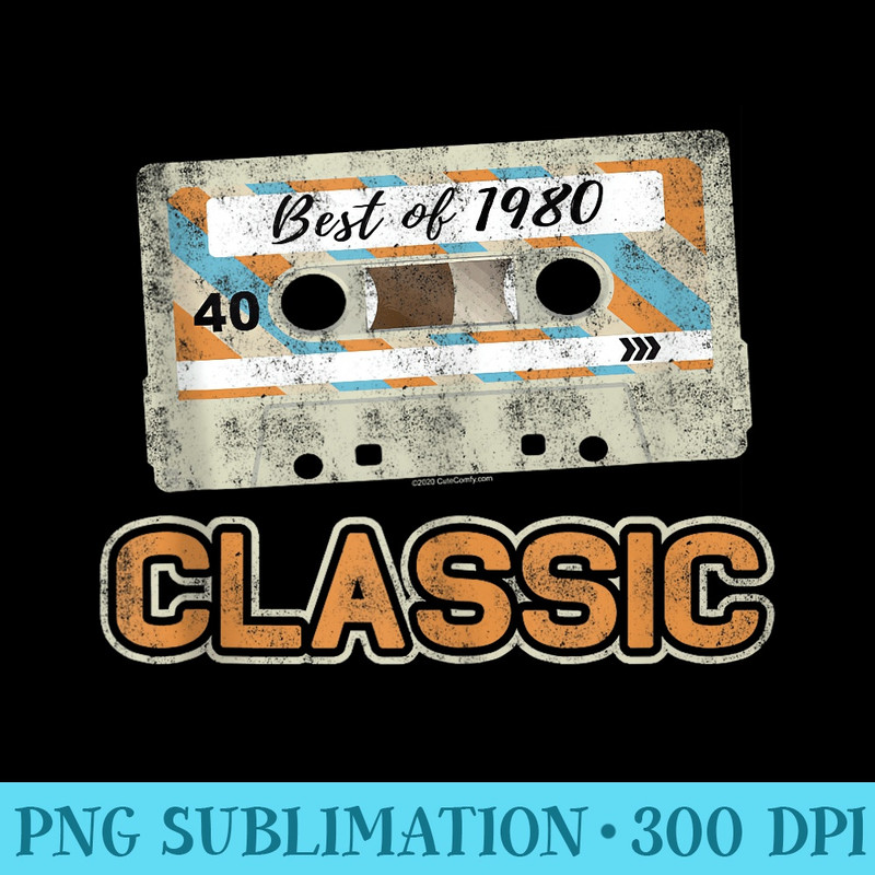 Best of 1980 Vintage Cassette Tape 80s Birth Year Music - PNG Download Icon - Transform Your Sublimation Creations