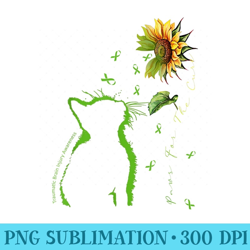 Green Cat Paws For The Cure Traumatic Brain Injury Awareness - Blank Shirt Template PNG - Versatile And Customizable Designs