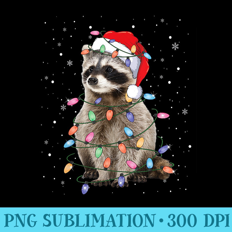 Raccoon Christmas Tree Lights Pajama Racoon Lover Xmas - Sublimation printables PNG download - Capture Imagination with Every Detail