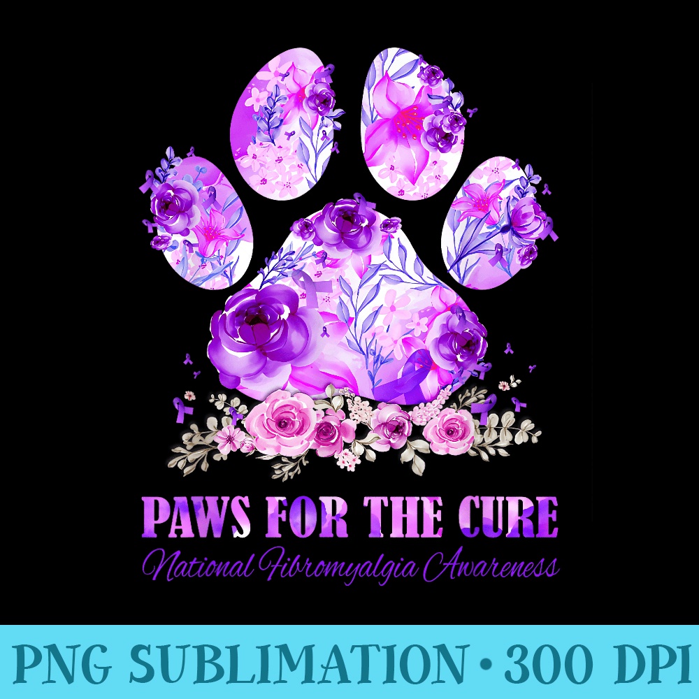Dog Print Paws For The Cure Fibromyalgia Awareness Month - PNG Download Resource - Stunning Sublimation Graphics