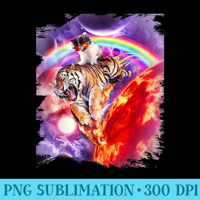 Space Galaxy Cat Riding Tiger on Pizza - PNG Download Library - Create with Confidence